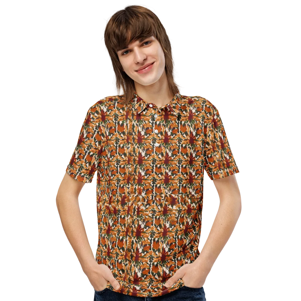 Rust Bloom on Men's Slim Fit Polo Shirt — Front