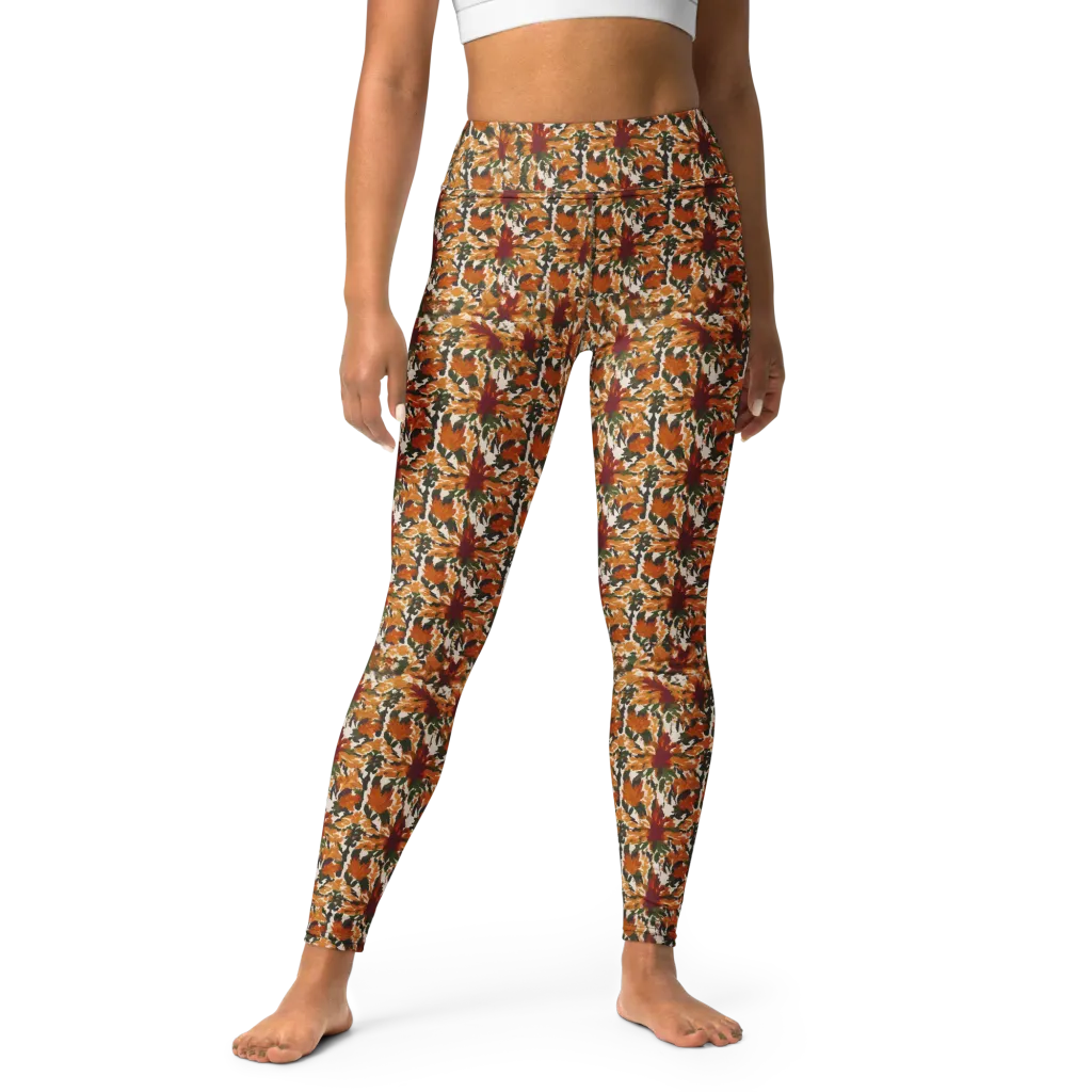 Rust Bloom on Yoga Leggings — Front