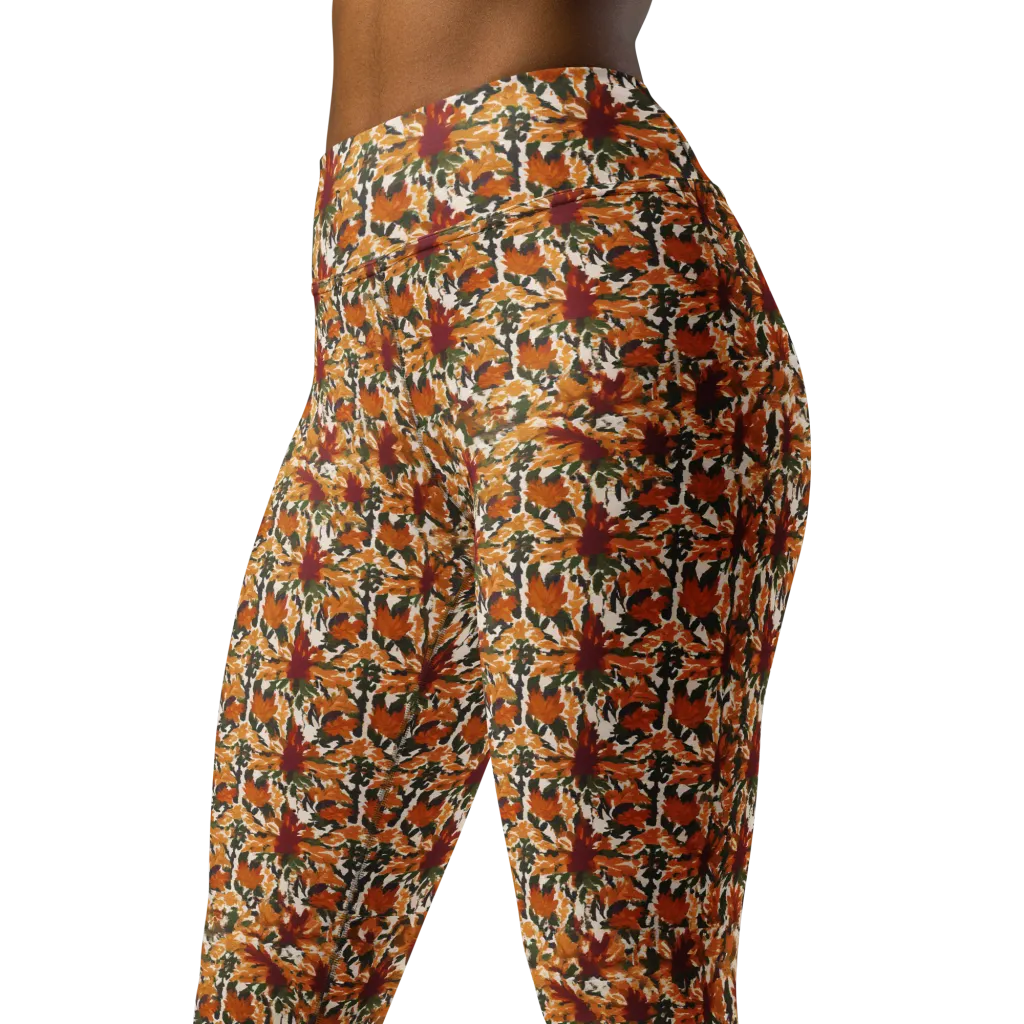 Rust Bloom on Yoga Leggings — Left Front