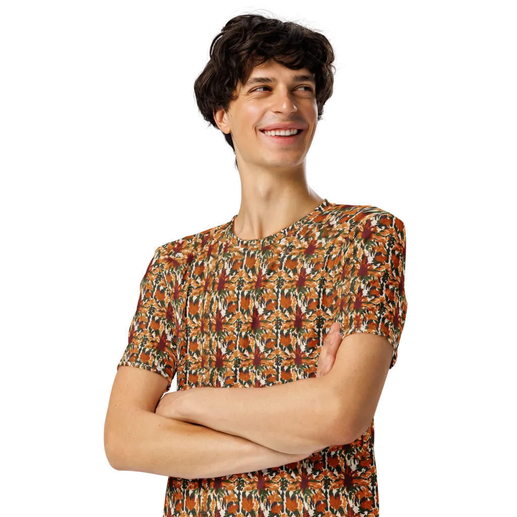 Rust Bloom on Men's Crew Neck T-Shirt — Left Front