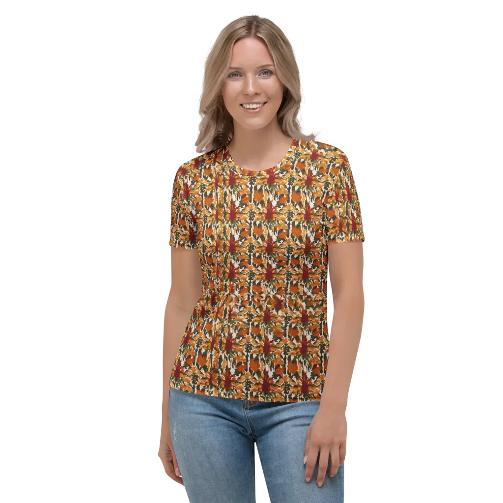 Rust Bloom on Women's Crew Neck T-Shirt — Front