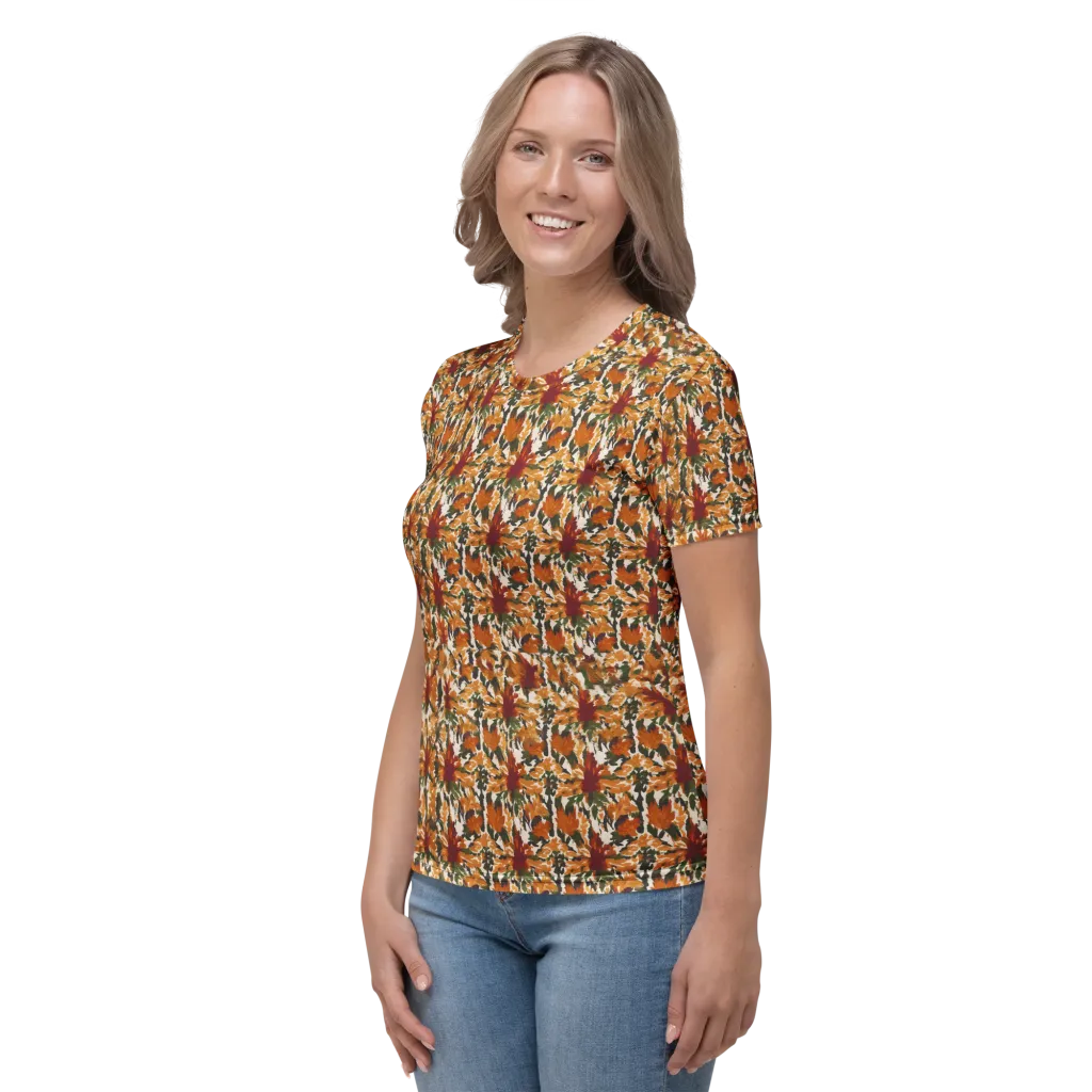 Rust Bloom on Women's Crew Neck T-Shirt — Left