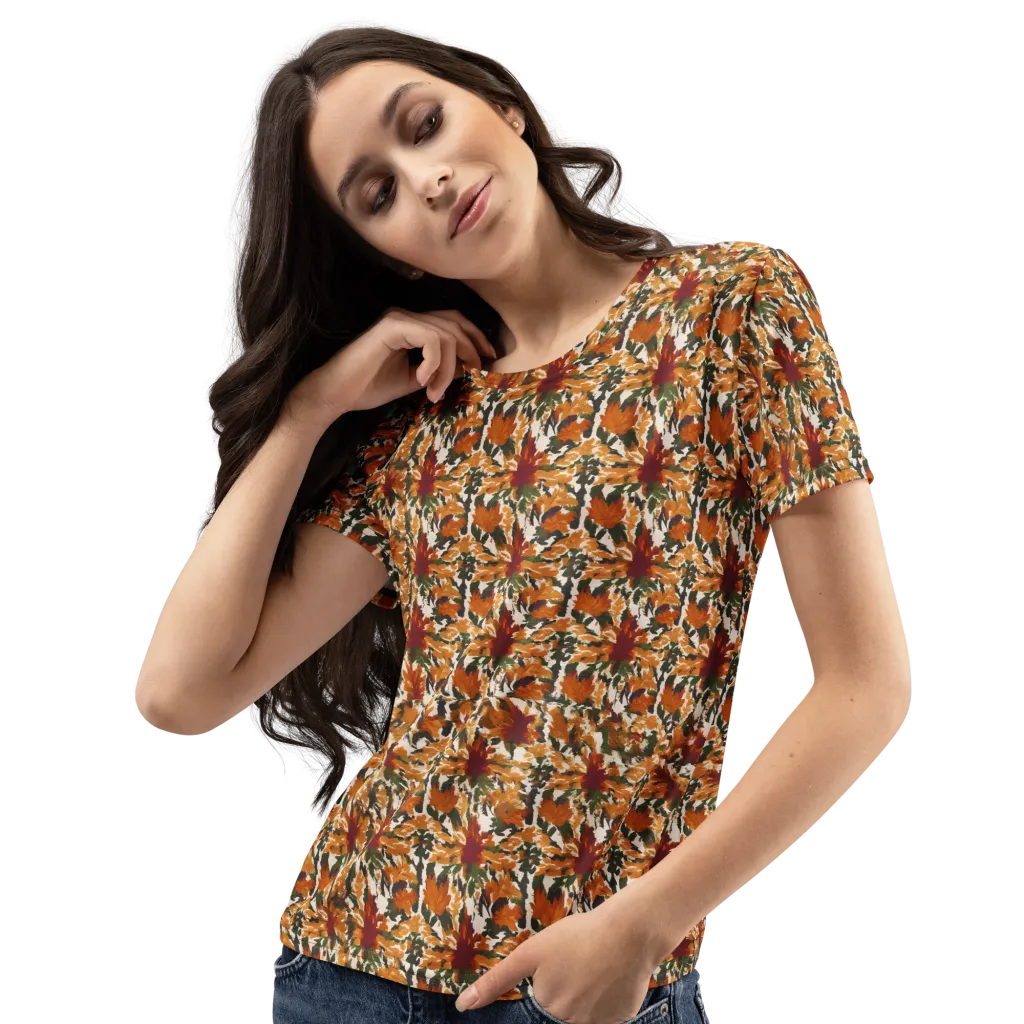 Rust Bloom on Women's Crew Neck T-Shirt — Left Front