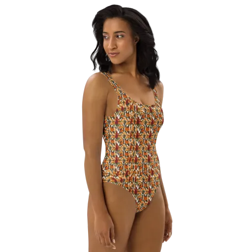 Rust Bloom on a One-Piece Swimsuit