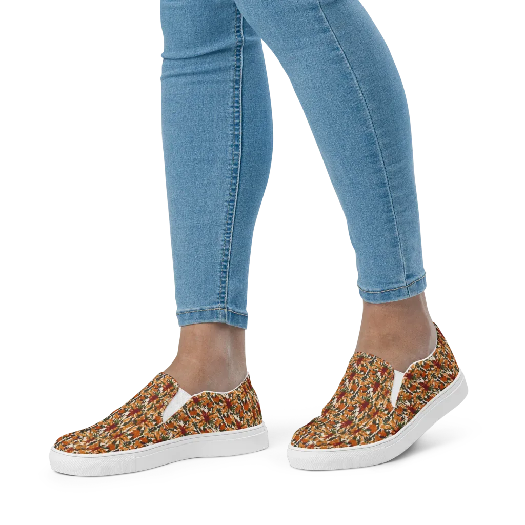 Rust Bloom on Women's Slip-On Canvas Shoes — Front