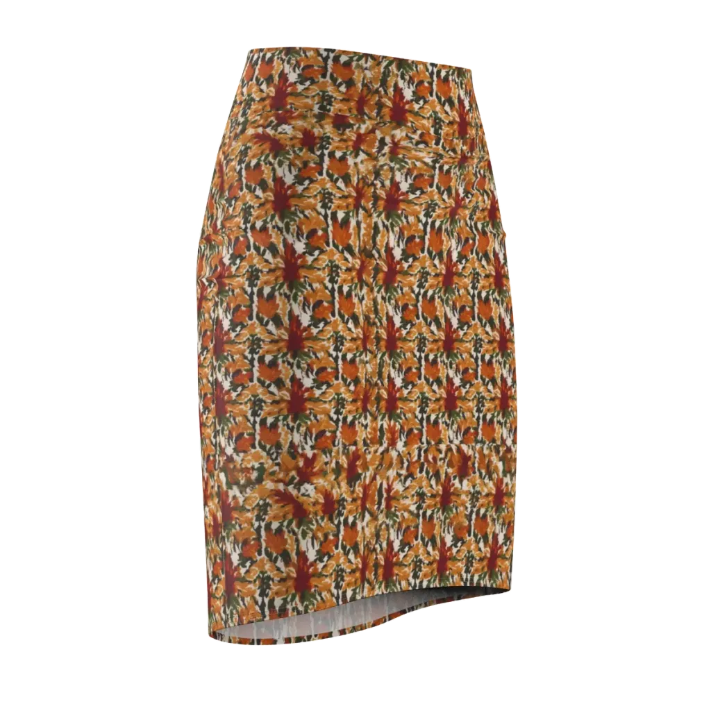 Rust Bloom on Pencil Skirt — Front Side