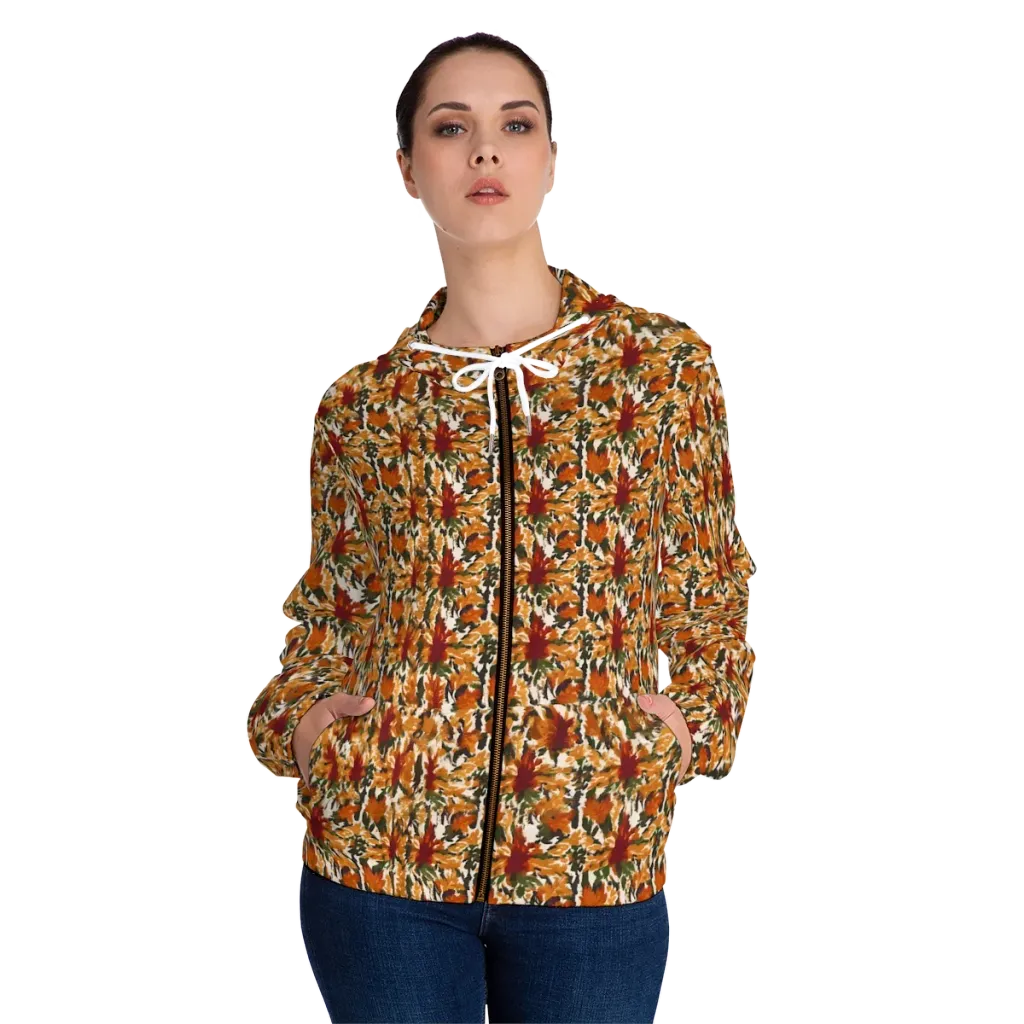 Rust Bloom on Women's Full-Zip Hoodie — Front On Person