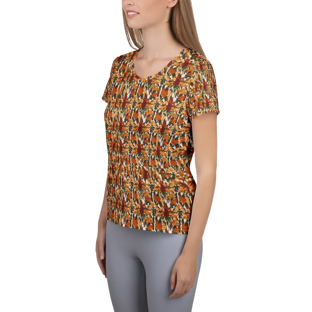 Rust Bloom on Women's Athletic T-Shirt — Left