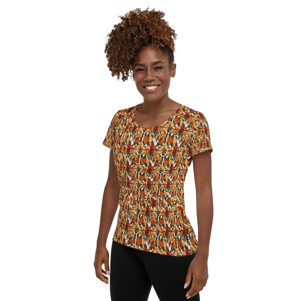 Rust Bloom on Women's Athletic T-Shirt — Left