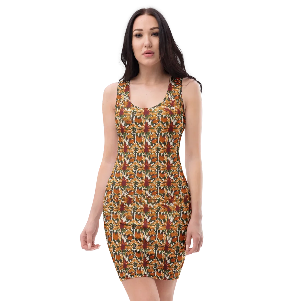 Rust Bloom on Bodycon Dress — Front