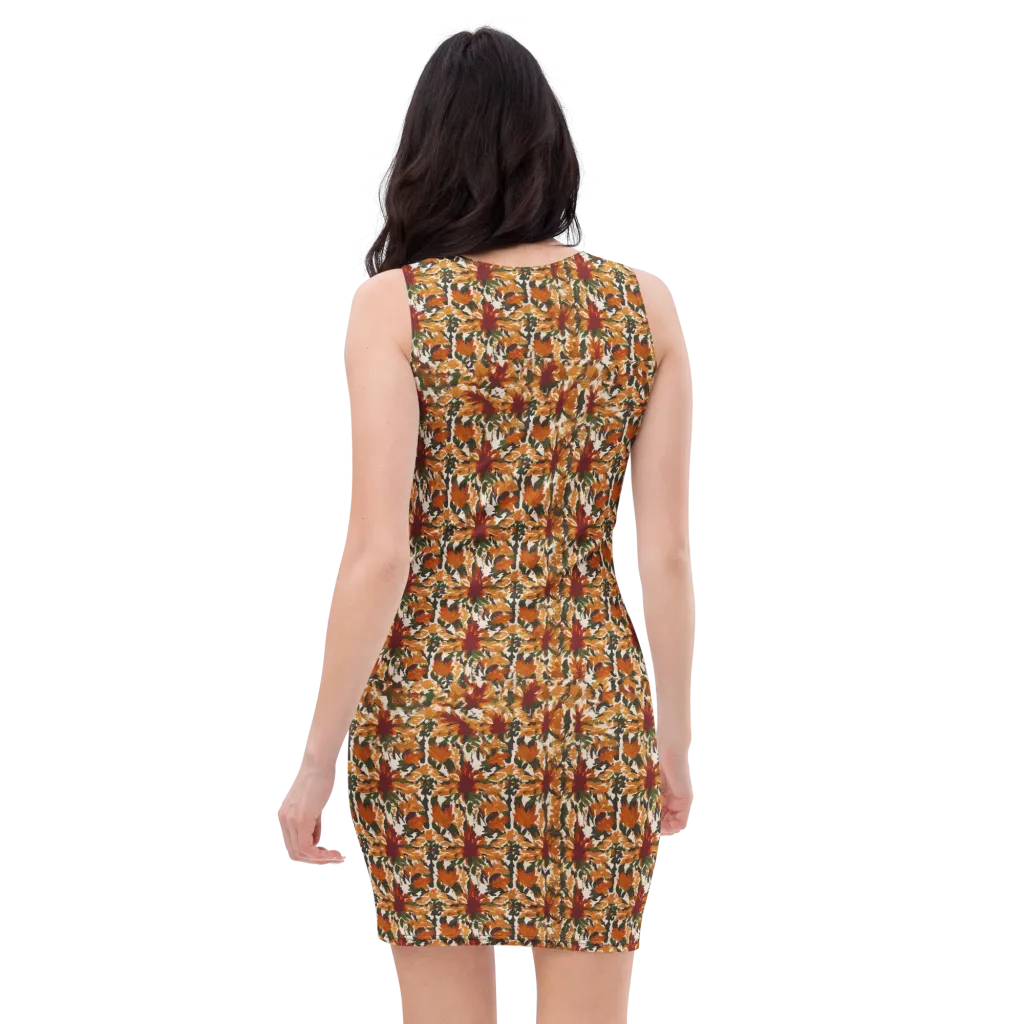 Rust Bloom on Bodycon Dress — Back
