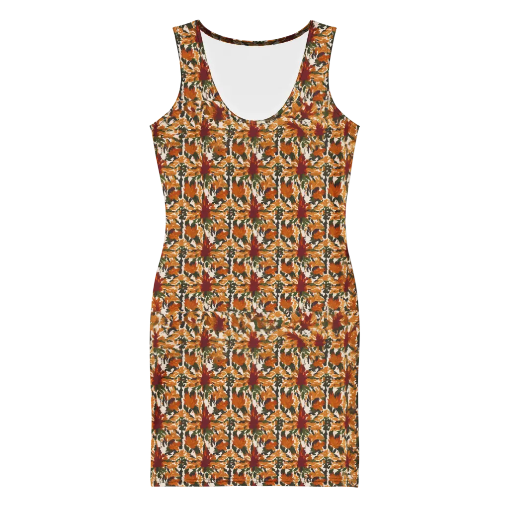 Rust Bloom on Bodycon Dress — Front