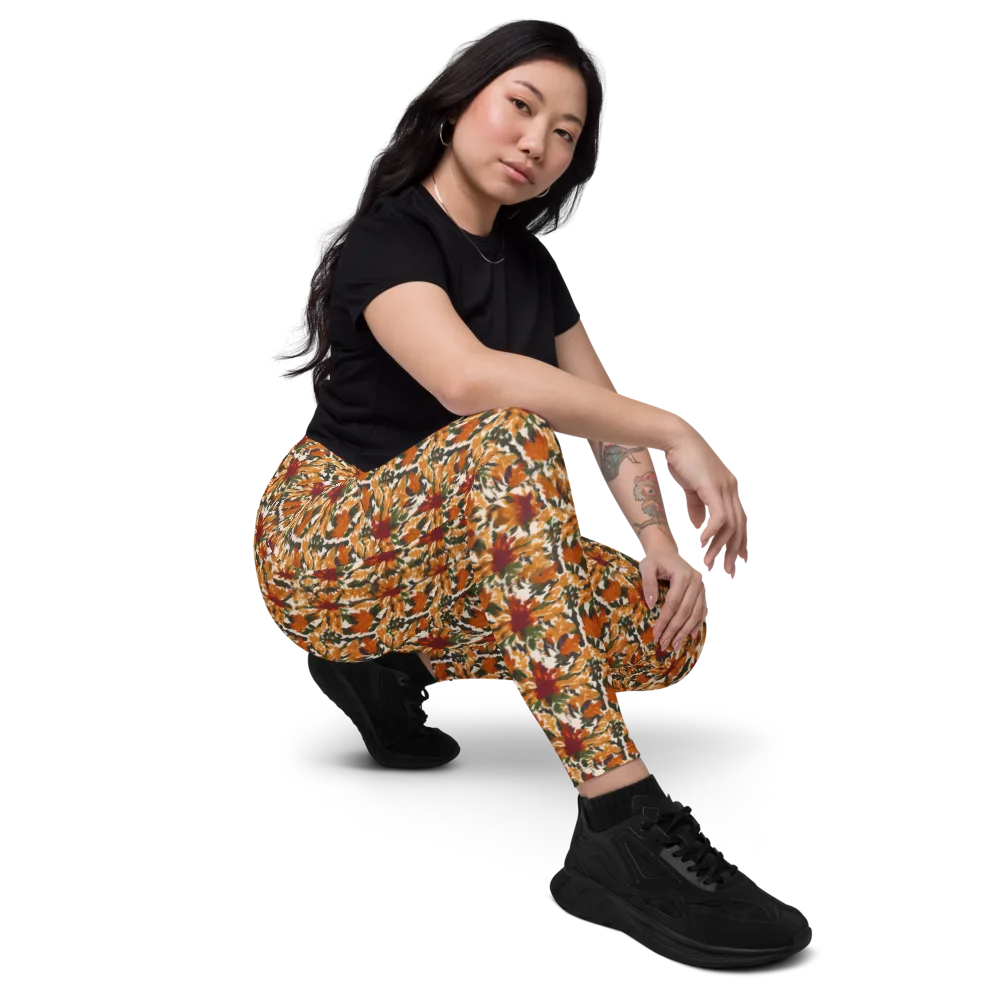 Rust Bloom on Leggings with Pockets — Right Front
