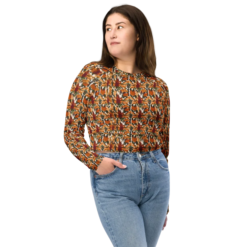 Rust Bloom on Long Sleeve Crop Top — Front
