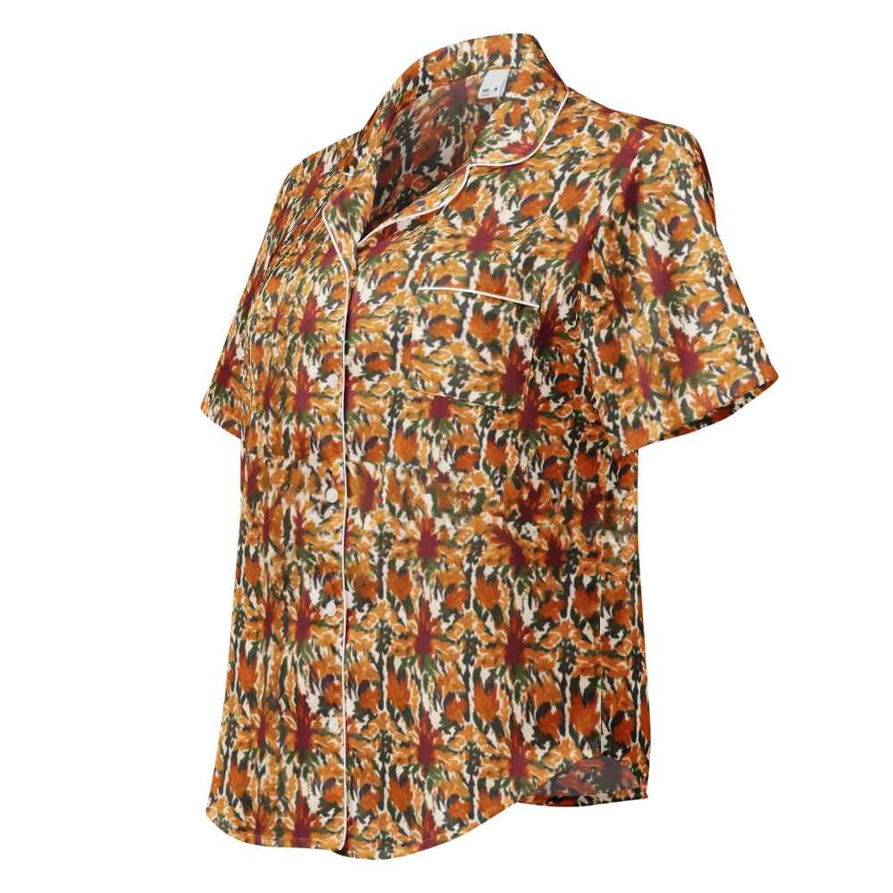 Rust Bloom on Women's Short Sleeve Pajama Top — Left Front
