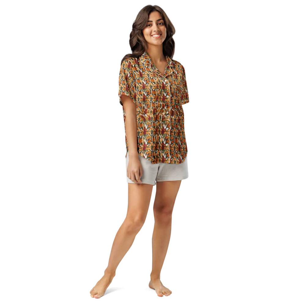 Rust Bloom on Women's Short Sleeve Pajama Top — Front