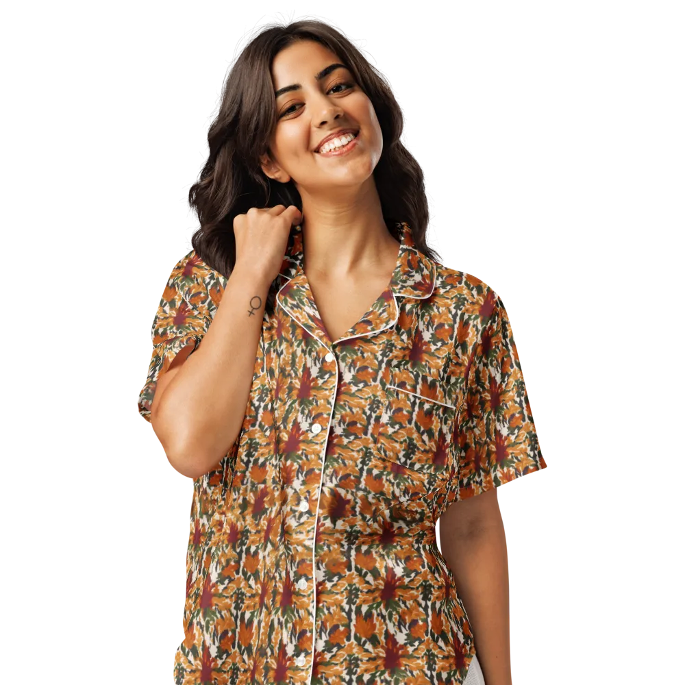 Rust Bloom on Women's Short Sleeve Pajama Top — Front
