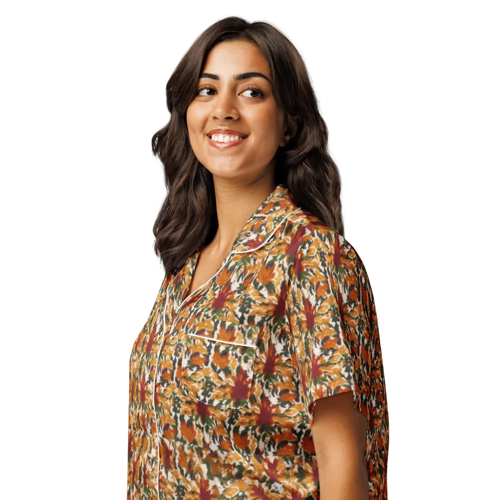 Rust Bloom on Women's Short Sleeve Pajama Top — Left Front
