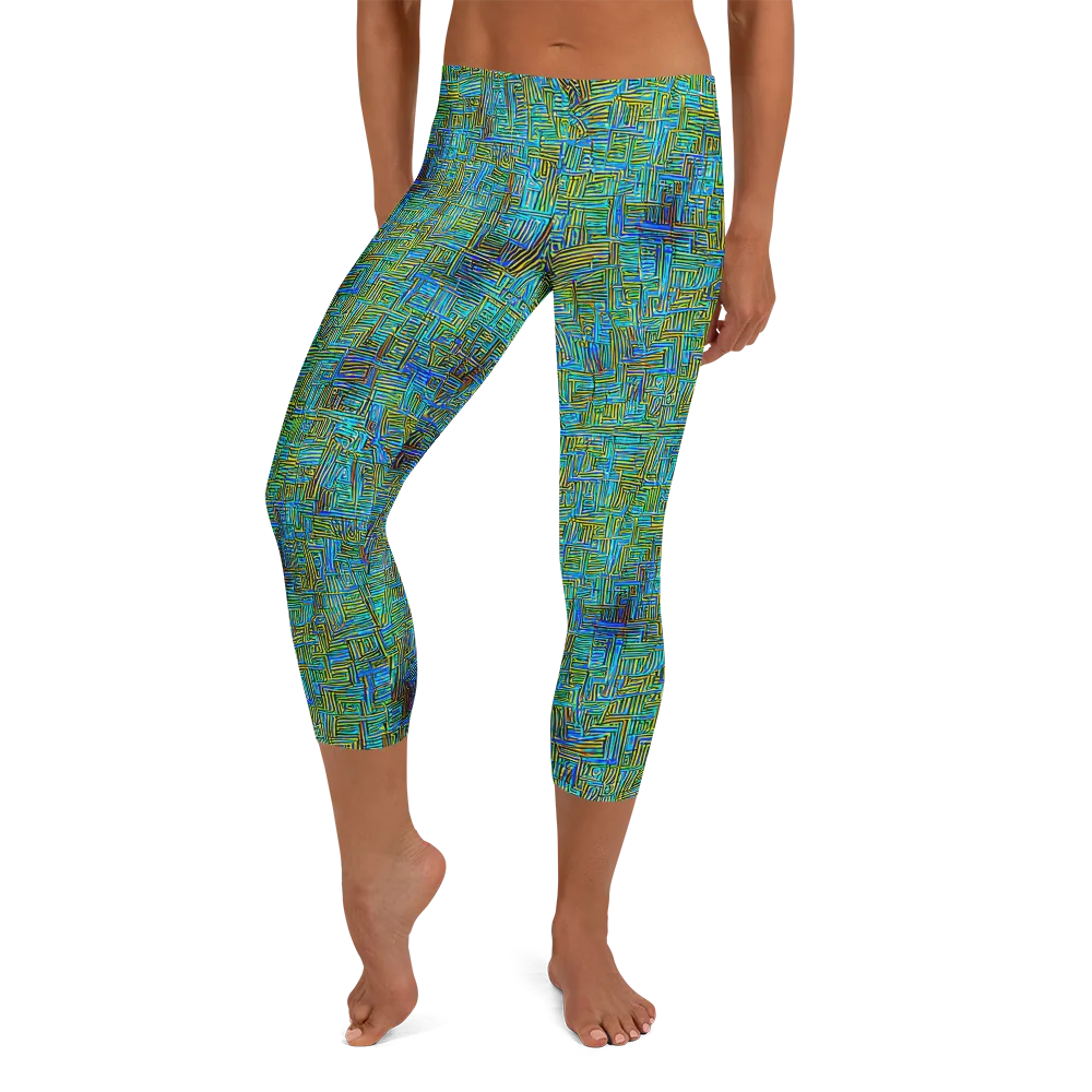 Neon Blueprint on Capri Leggings — Front