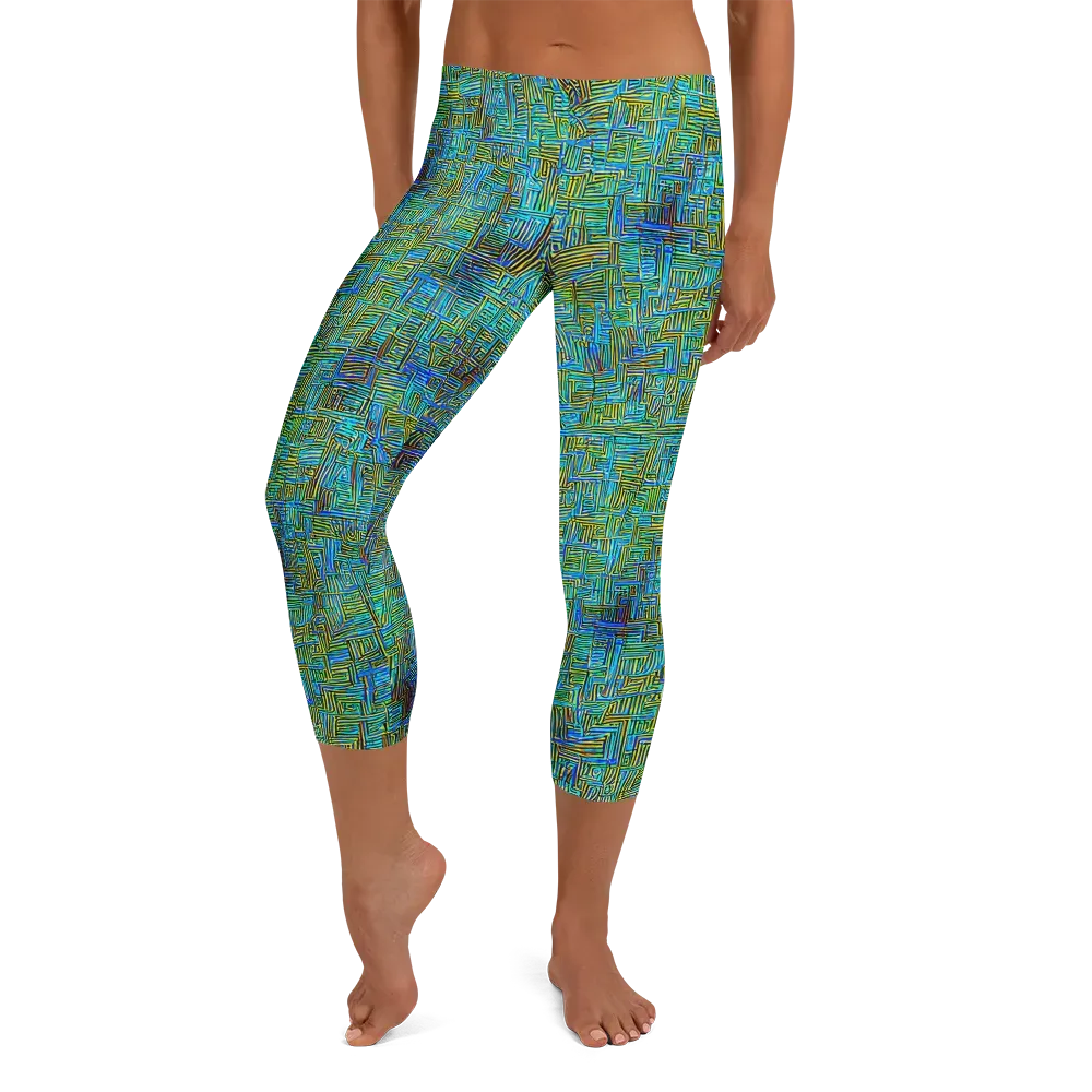 Neon Blueprint on Capri Leggings — Front