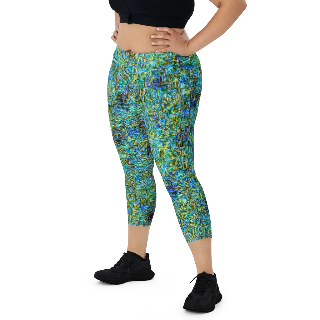 Neon Blueprint on Capri Leggings — Front