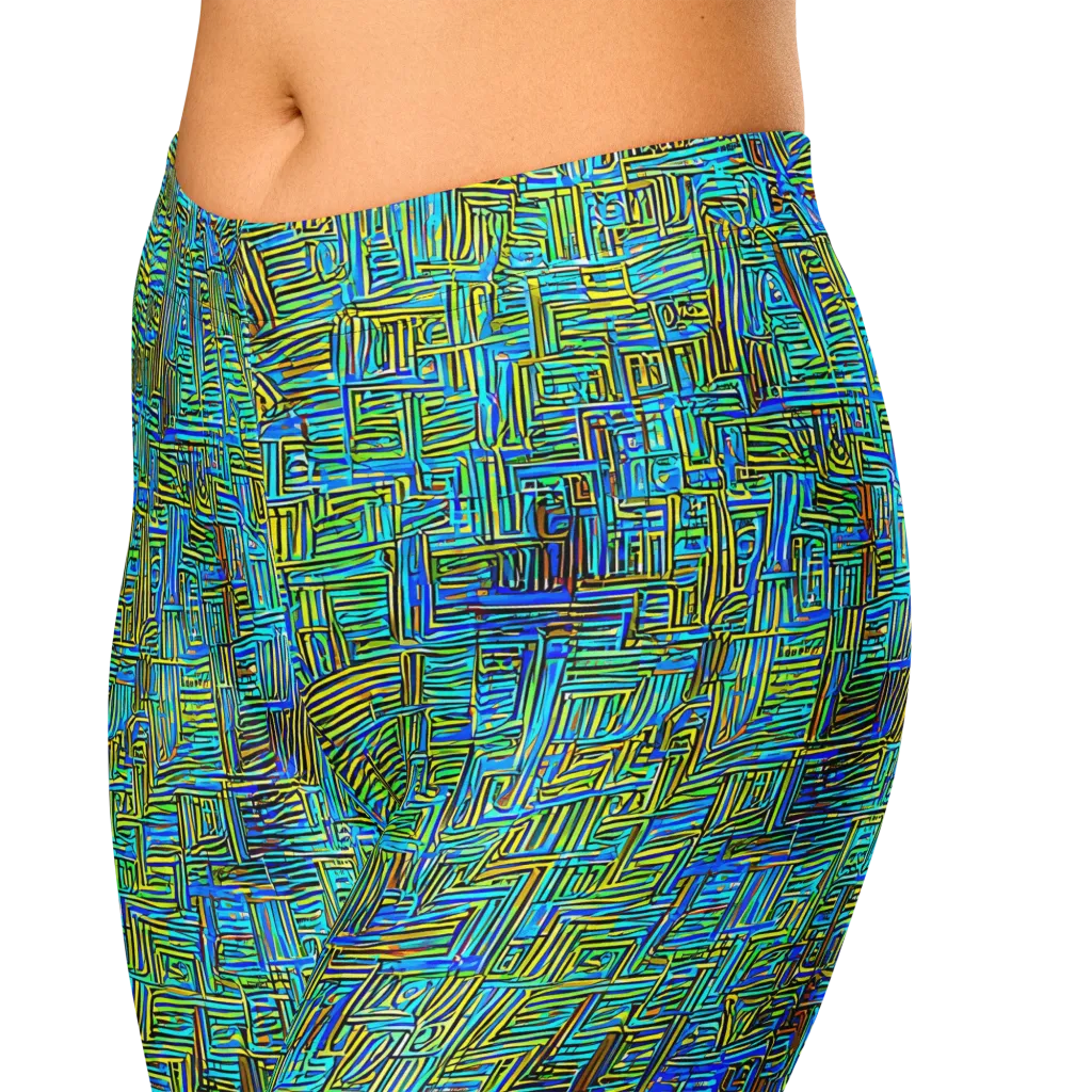 Neon Blueprint on Capri Leggings — Zoomed-in