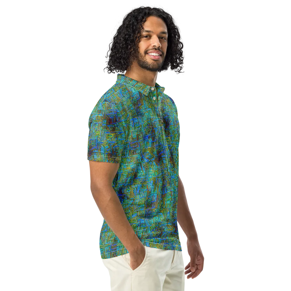 Neon Blueprint on Men's Slim Fit Polo Shirt — Right Front