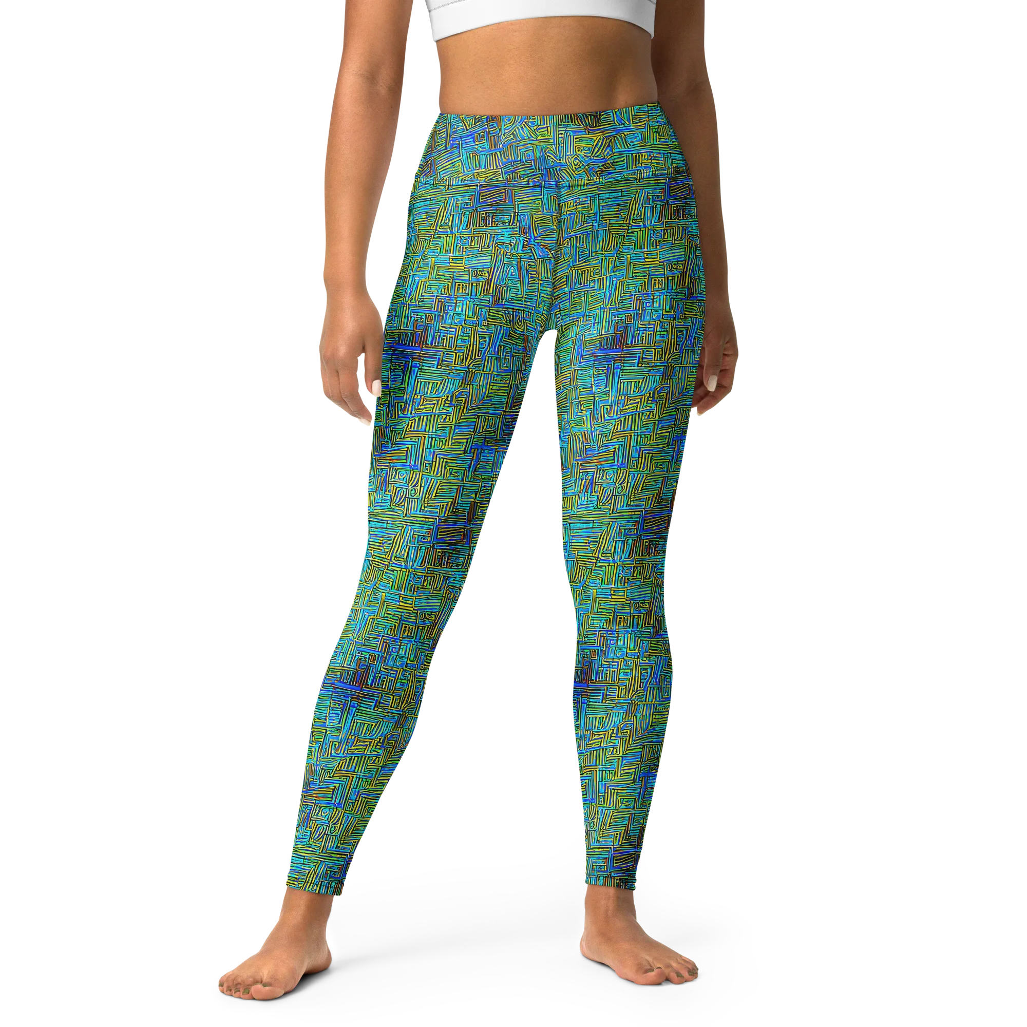 Neon Blueprint on Yoga Leggings — Front