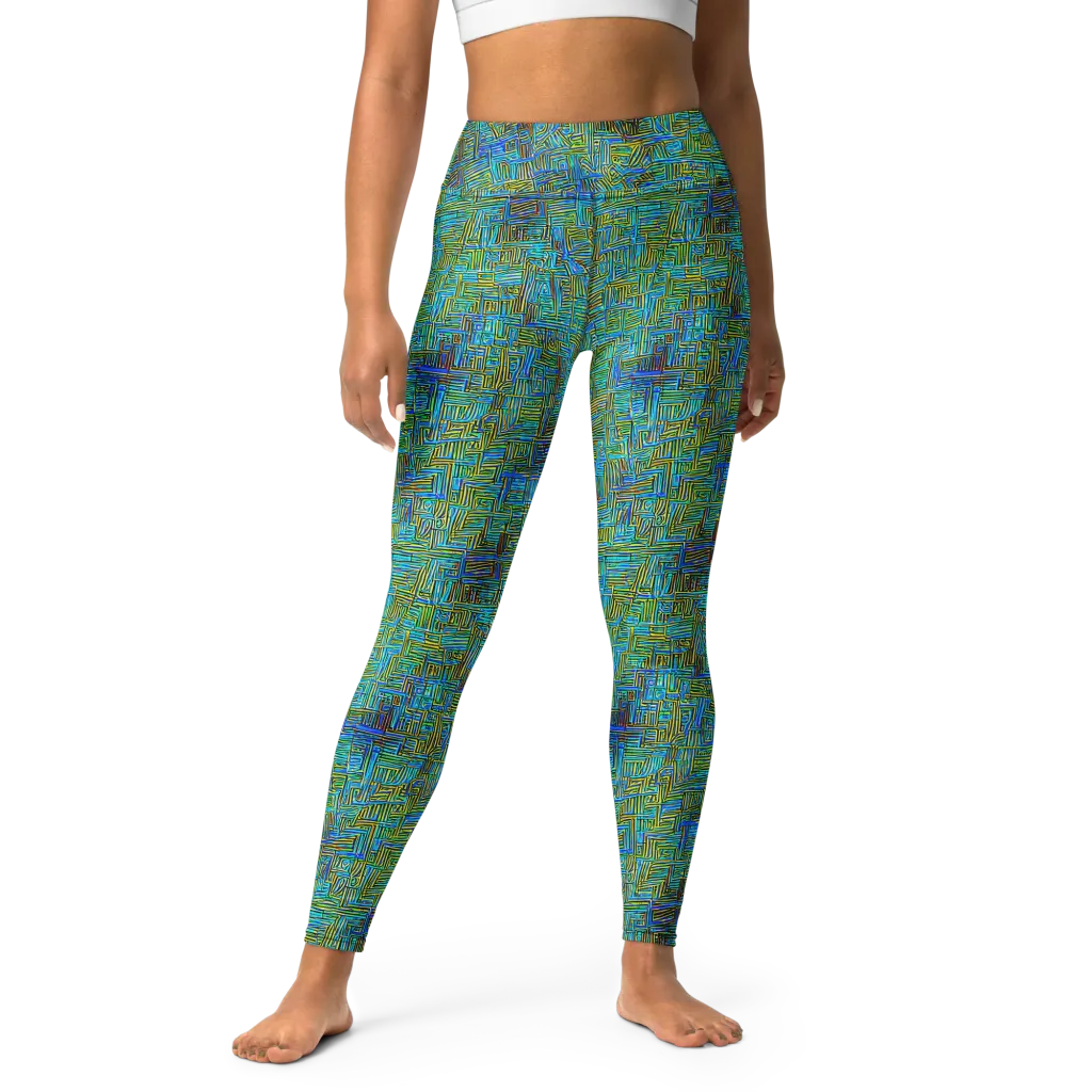 Neon Blueprint on Yoga Leggings — Front