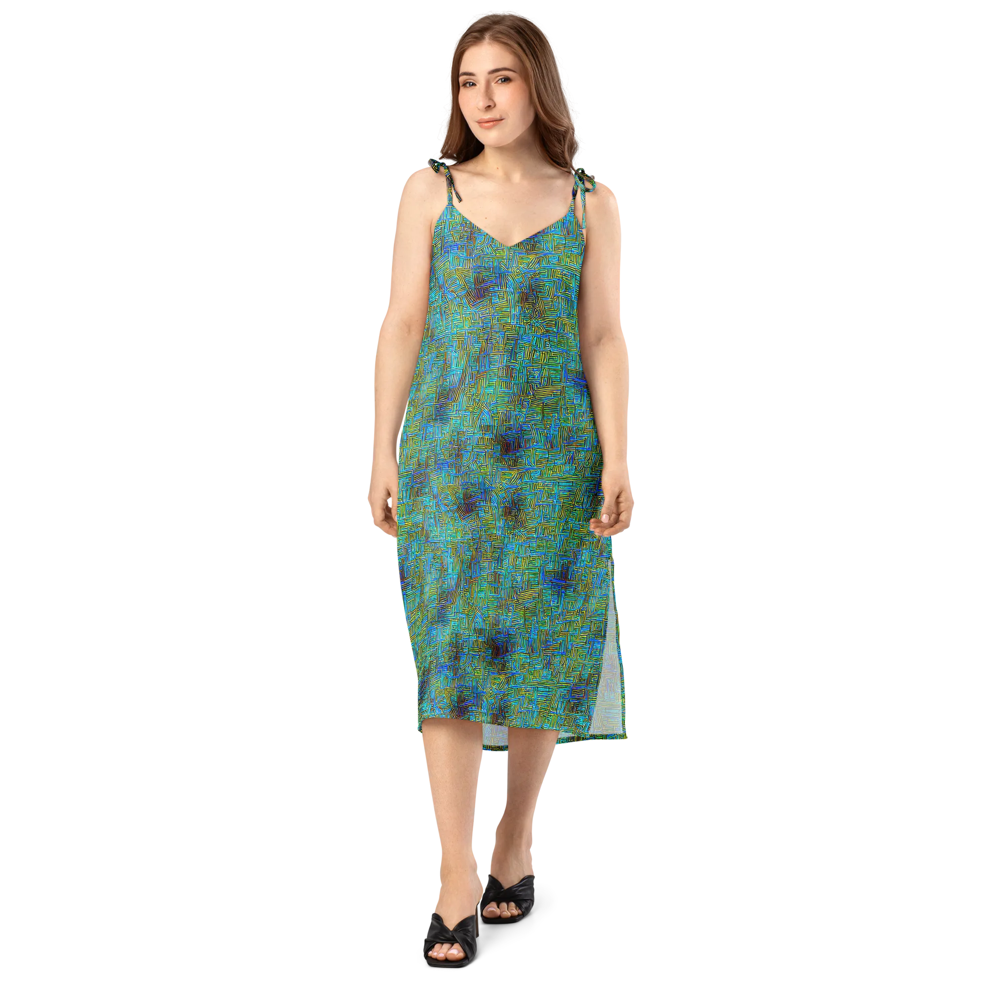 Neon Blueprint on Slip Dress — Front