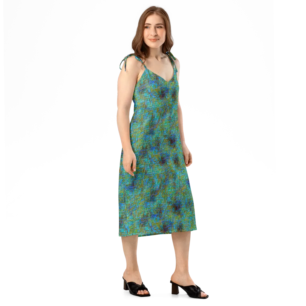 Neon Blueprint on Slip Dress — Right Front