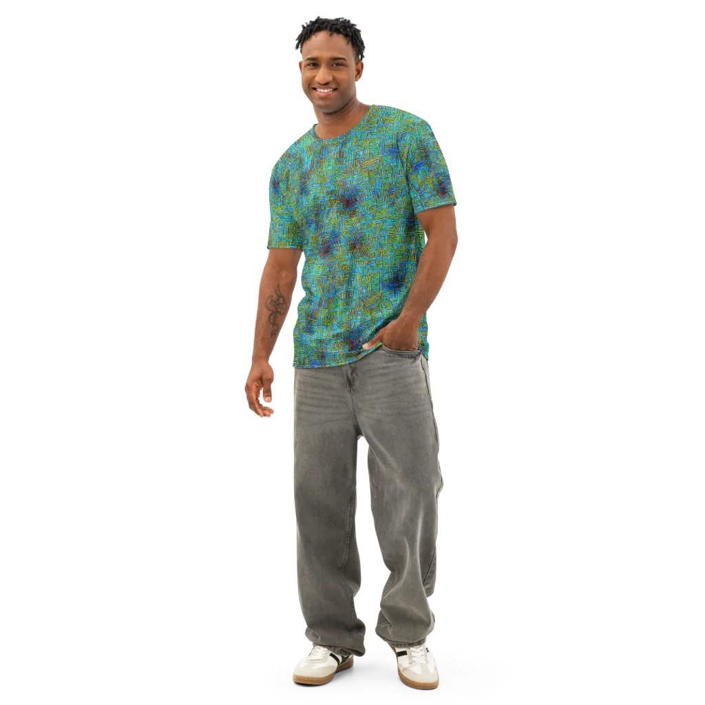 Neon Blueprint on Men's Cotton Crew Neck T-Shirt — Front