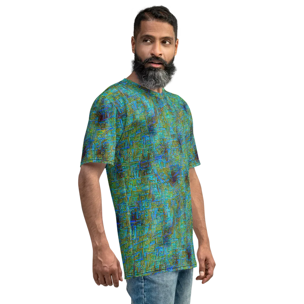 Neon Blueprint on Men's Crew Neck T-Shirt — Right
