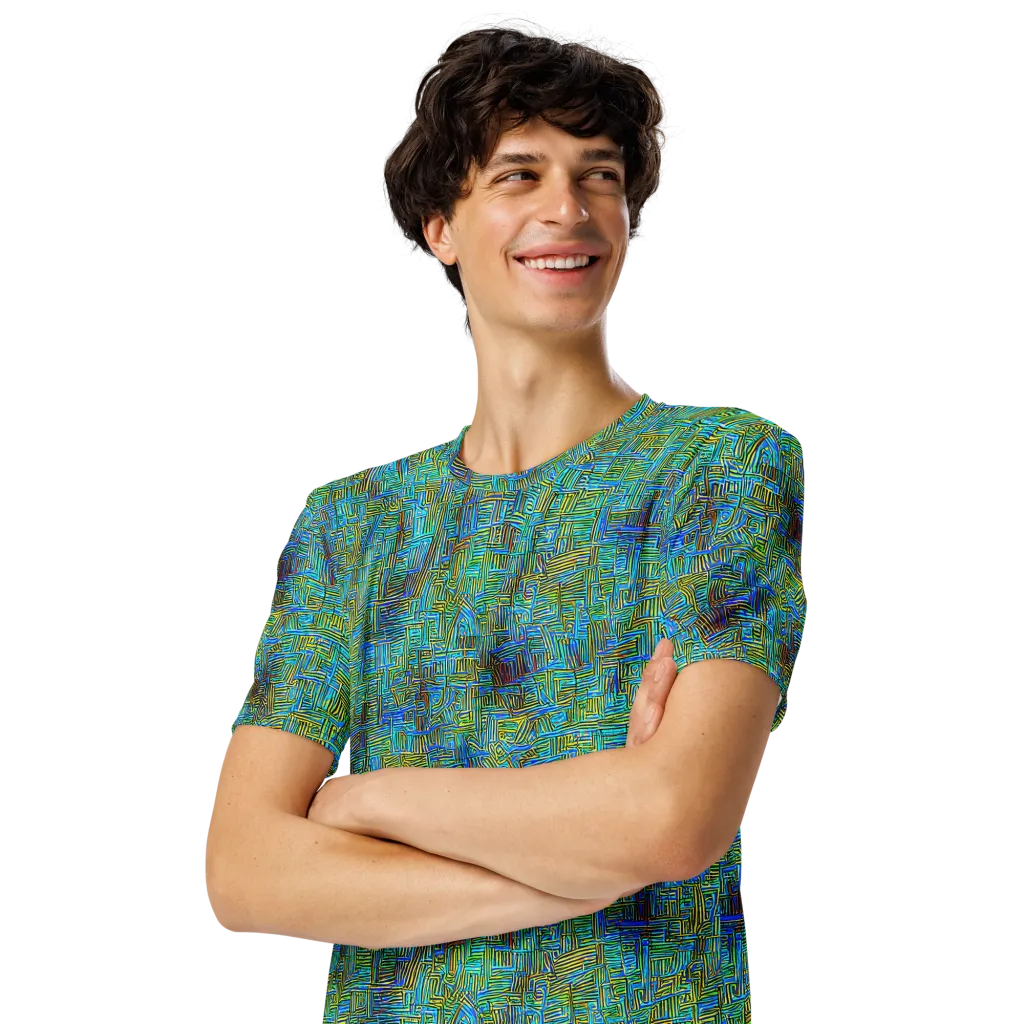 Neon Blueprint on Men's Crew Neck T-Shirt — Left Front