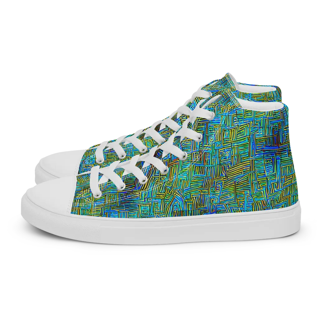 Neon Blueprint on Men's High Top Canvas Shoes — Left