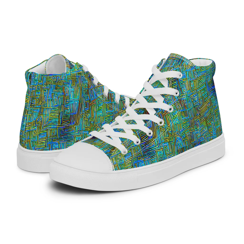 Neon Blueprint on Men's High Top Canvas Shoes — Left