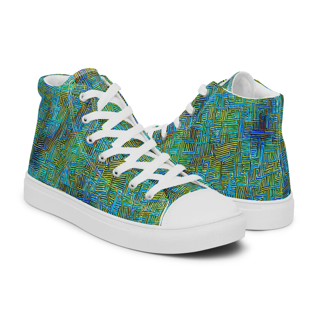 Neon Blueprint on Men's High Top Canvas Shoes — Right