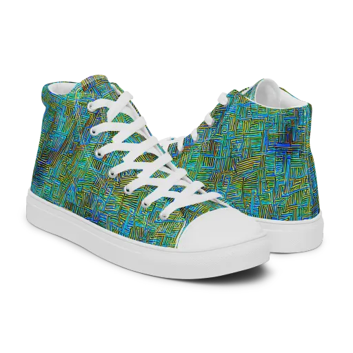 Neon Blueprint on a Men's High Top Canvas Shoes