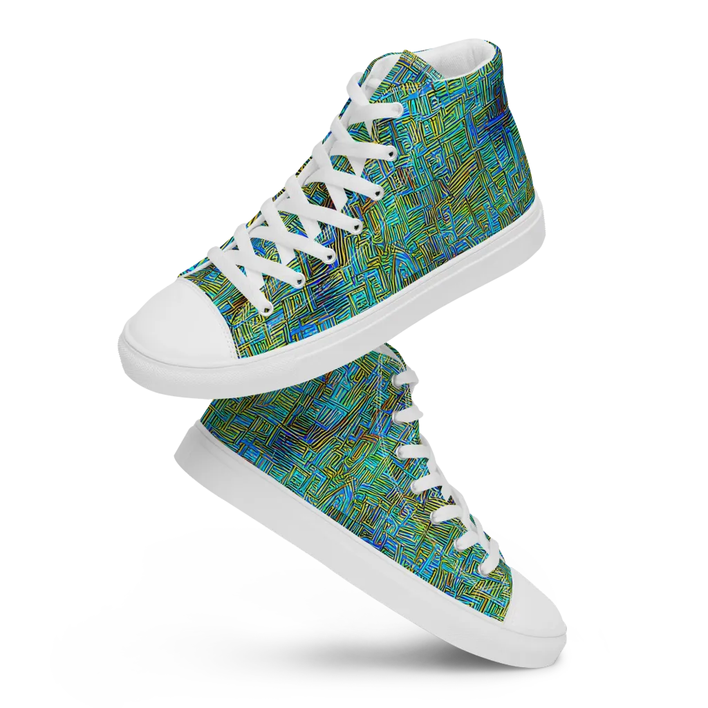 Neon Blueprint on Men's High Top Canvas Shoes — Front