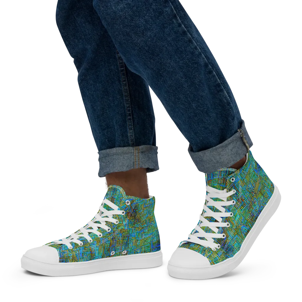 Neon Blueprint on Men's High Top Canvas Shoes — Left