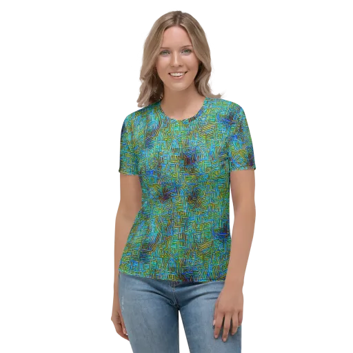 Neon Blueprint on a Women's Crew Neck T-Shirt