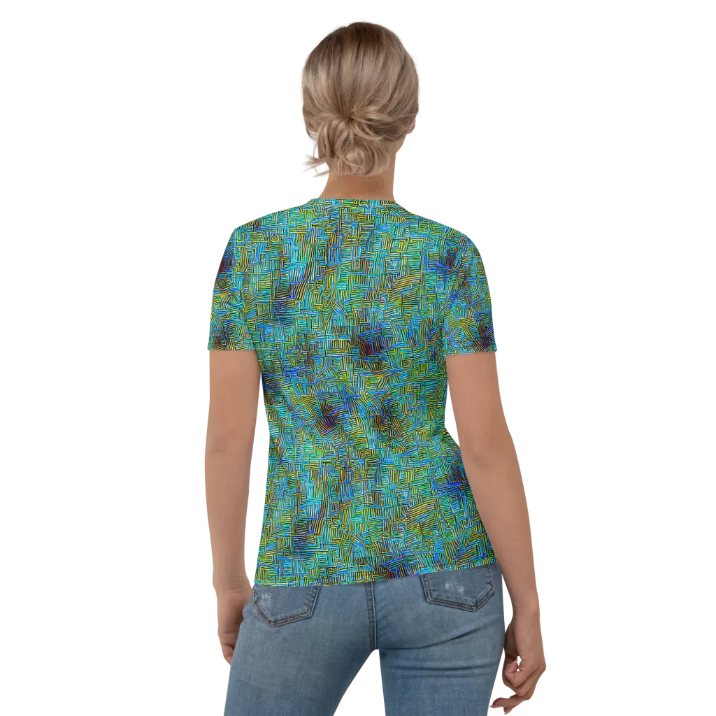 Neon Blueprint on Women's Crew Neck T-Shirt — Back