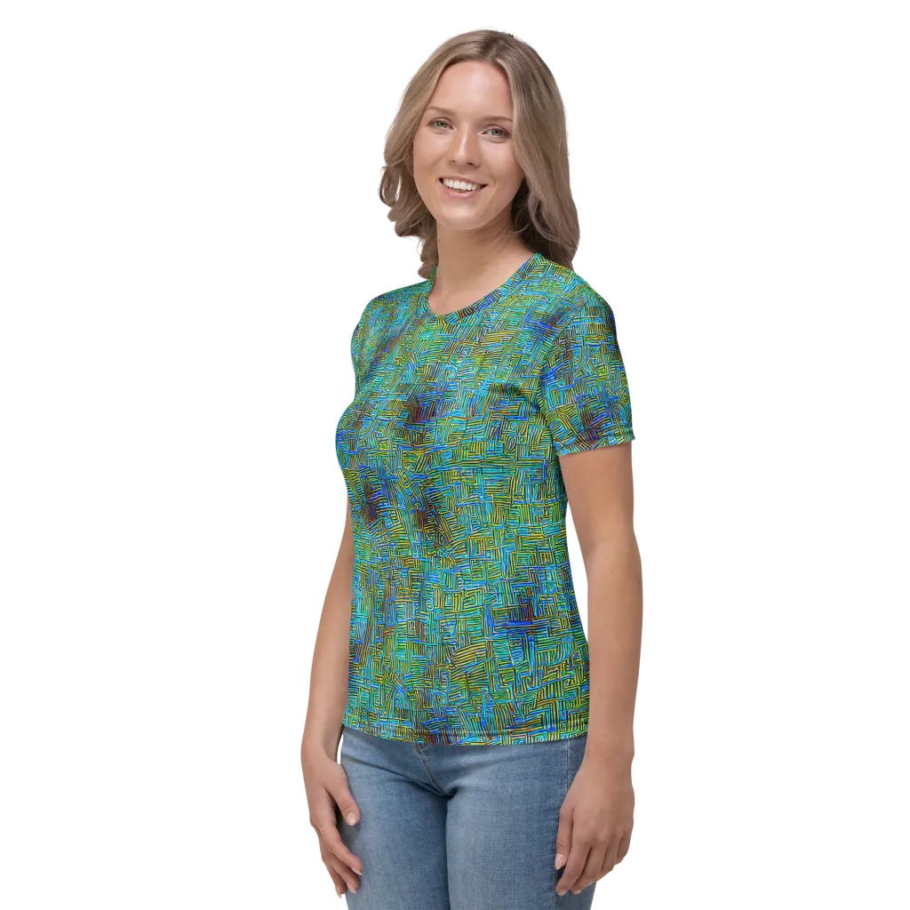 Neon Blueprint on Women's Crew Neck T-Shirt — Left