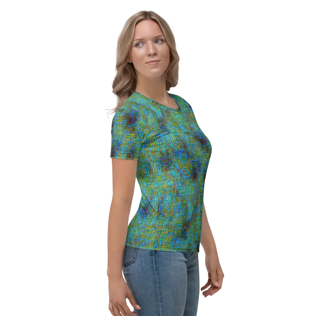 Neon Blueprint on Women's Crew Neck T-Shirt — Right