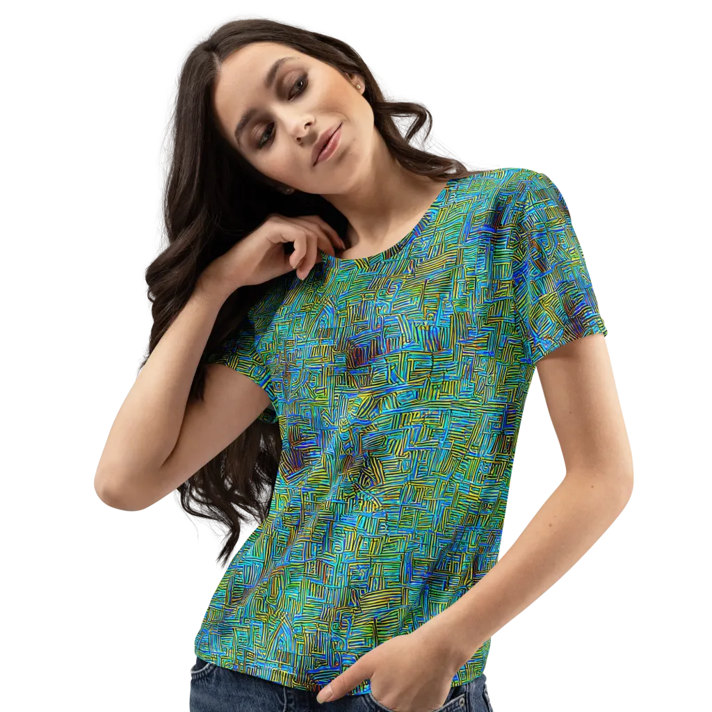 Neon Blueprint on Women's Crew Neck T-Shirt — Left Front