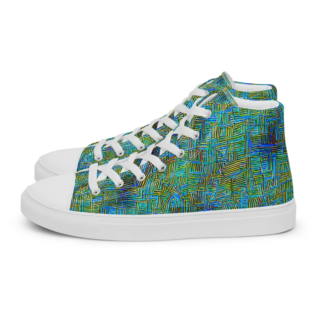 Neon Blueprint on Women's High Top Canvas Shoes — Left