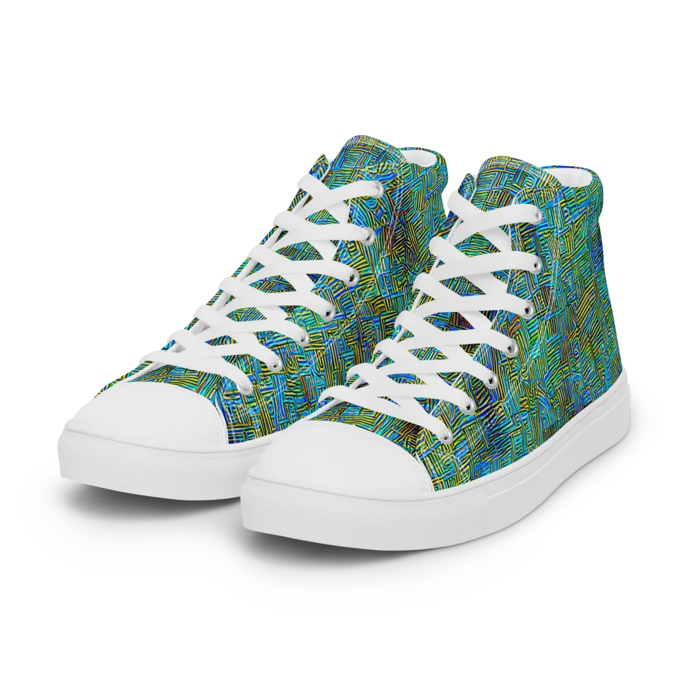 Neon Blueprint on Women's High Top Canvas Shoes — Left Front