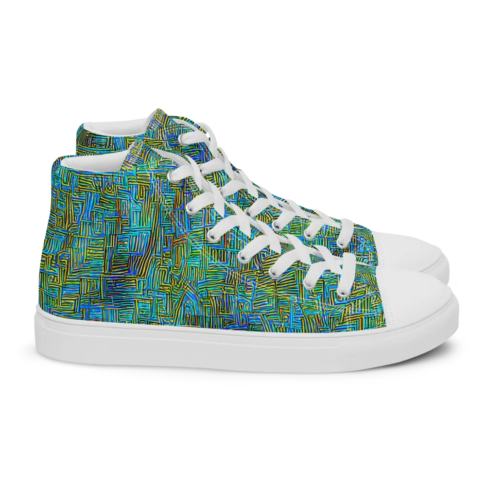 Neon Blueprint on Women's High Top Canvas Shoes — Right