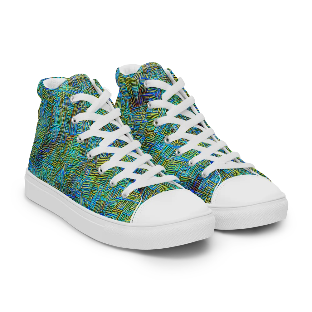 Neon Blueprint on Women's High Top Canvas Shoes — Right Front
