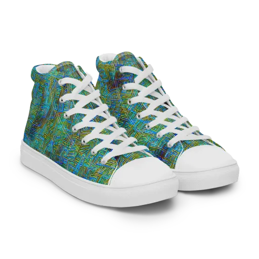 Neon Blueprint on a Women's High Top Canvas Shoes